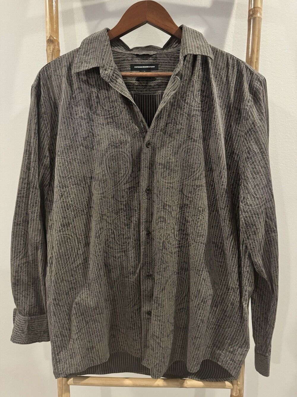 Express Design Studio Button Shirt Men XL 16-16.5 100% Paisley Western Rodeo